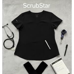 Scrub Star Solid Black Scrub Top Sz. M